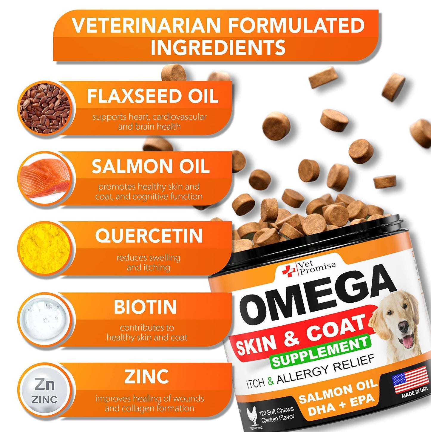 Revitalize Your Dog's Skin and Coat with Omega 3 Fish Oil Chews - 120 Delicious Treats for Ultimate Health and Allergy Relief