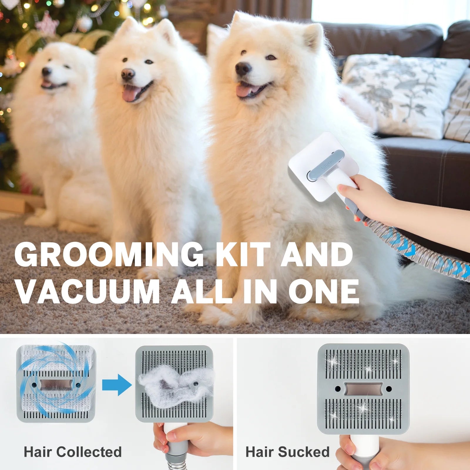 Ultimate 4-in-1 Dog Grooming Vacuum Kit - Low Noise Clippers & Shedding Brush for Effortless Pet Hair Removal!