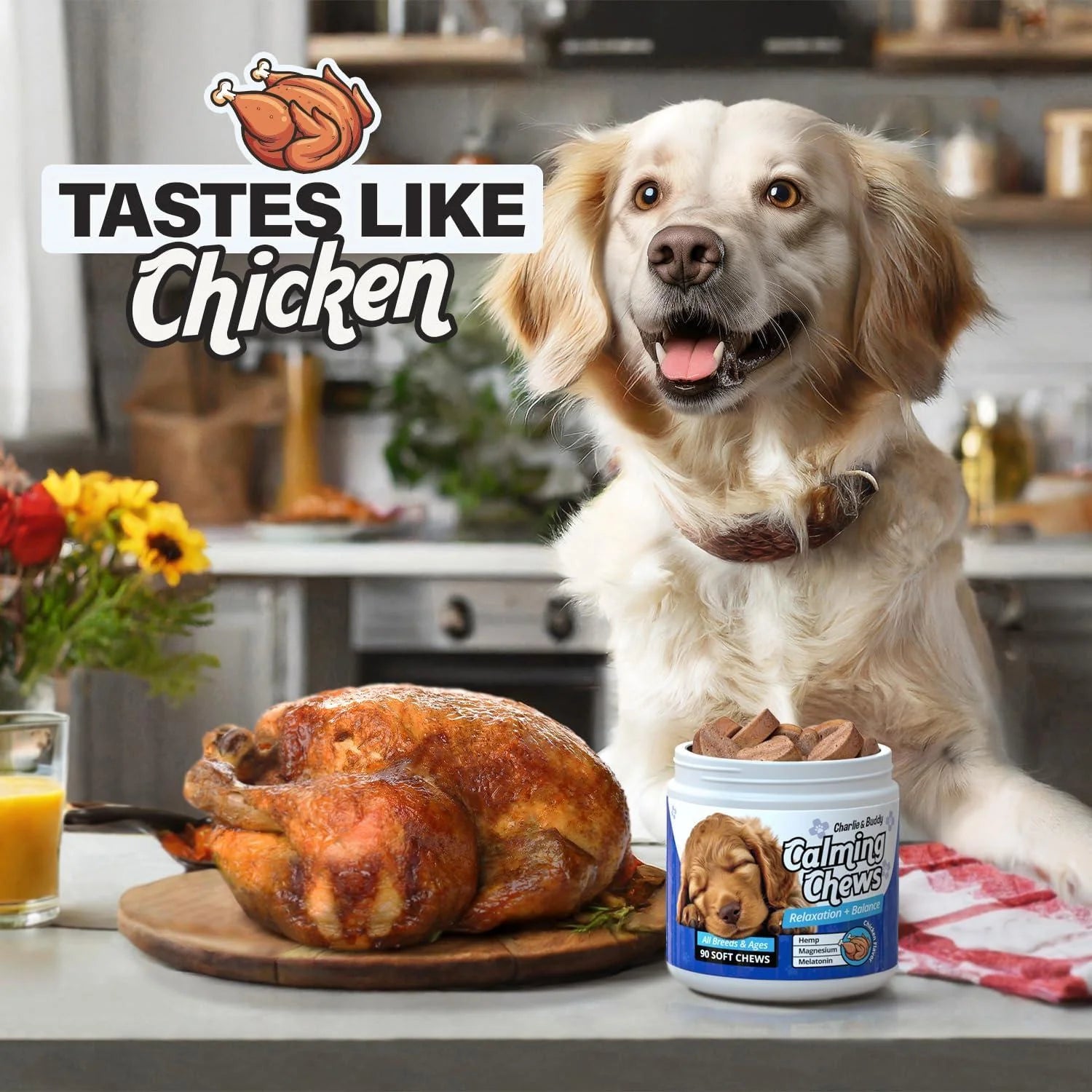 Delicious Chicken-Flavored Calming Chews for Dogs - 90 Soft Treats for Anxiety Relief