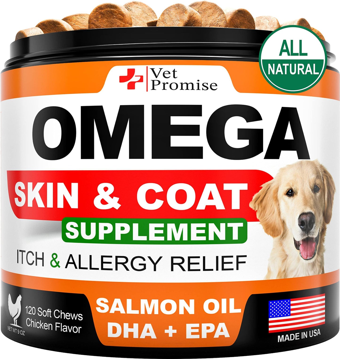 Revitalize Your Dog's Skin and Coat with Omega 3 Fish Oil Chews - 120 Delicious Treats for Ultimate Health and Allergy Relief