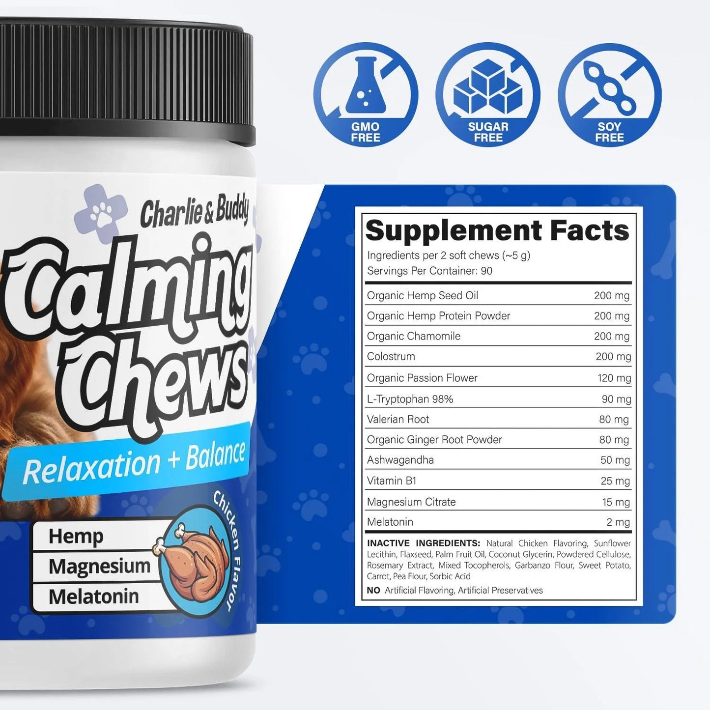 Delicious Chicken-Flavored Calming Chews for Dogs - 90 Soft Treats for Anxiety Relief