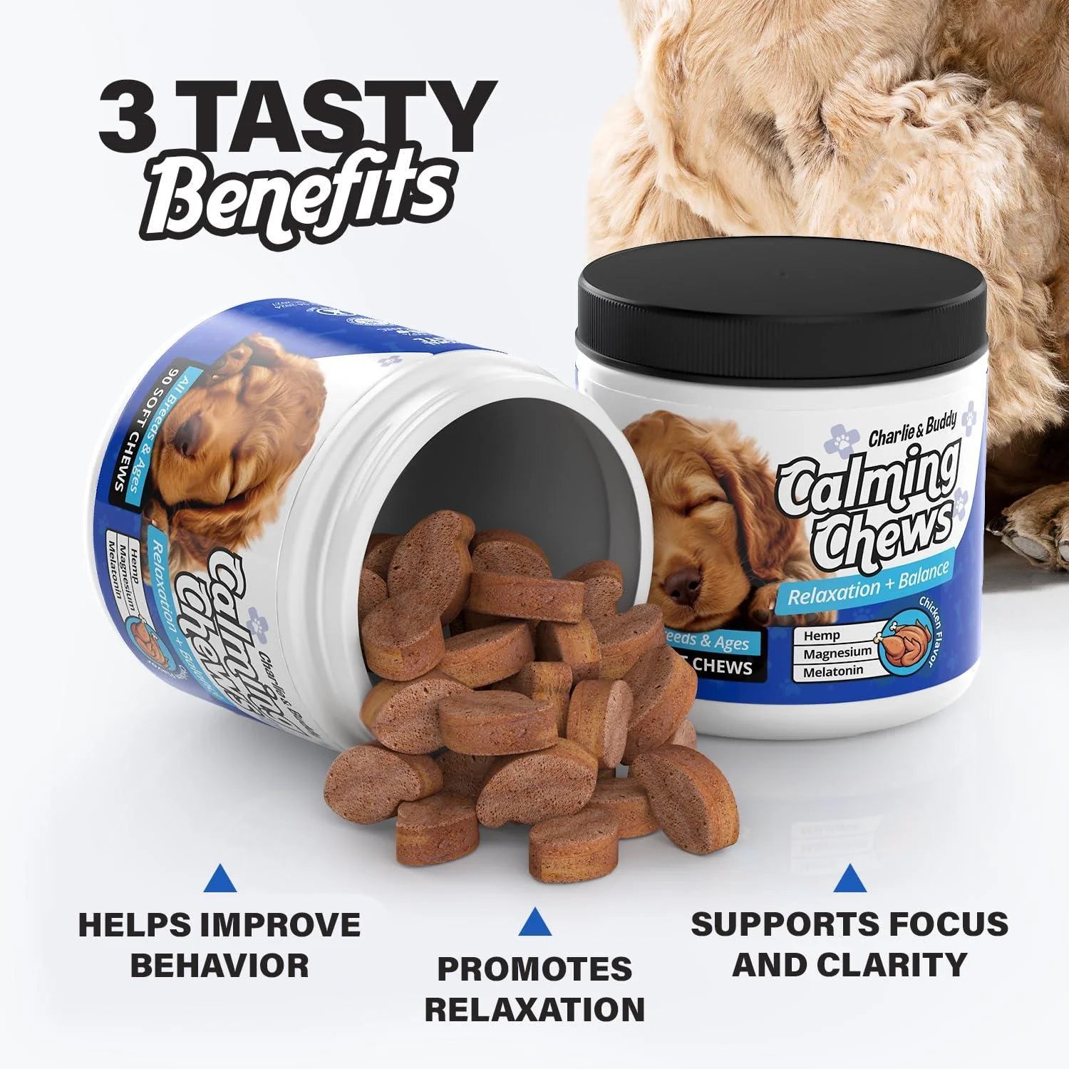 Delicious Chicken-Flavored Calming Chews for Dogs - 90 Soft Treats for Anxiety Relief