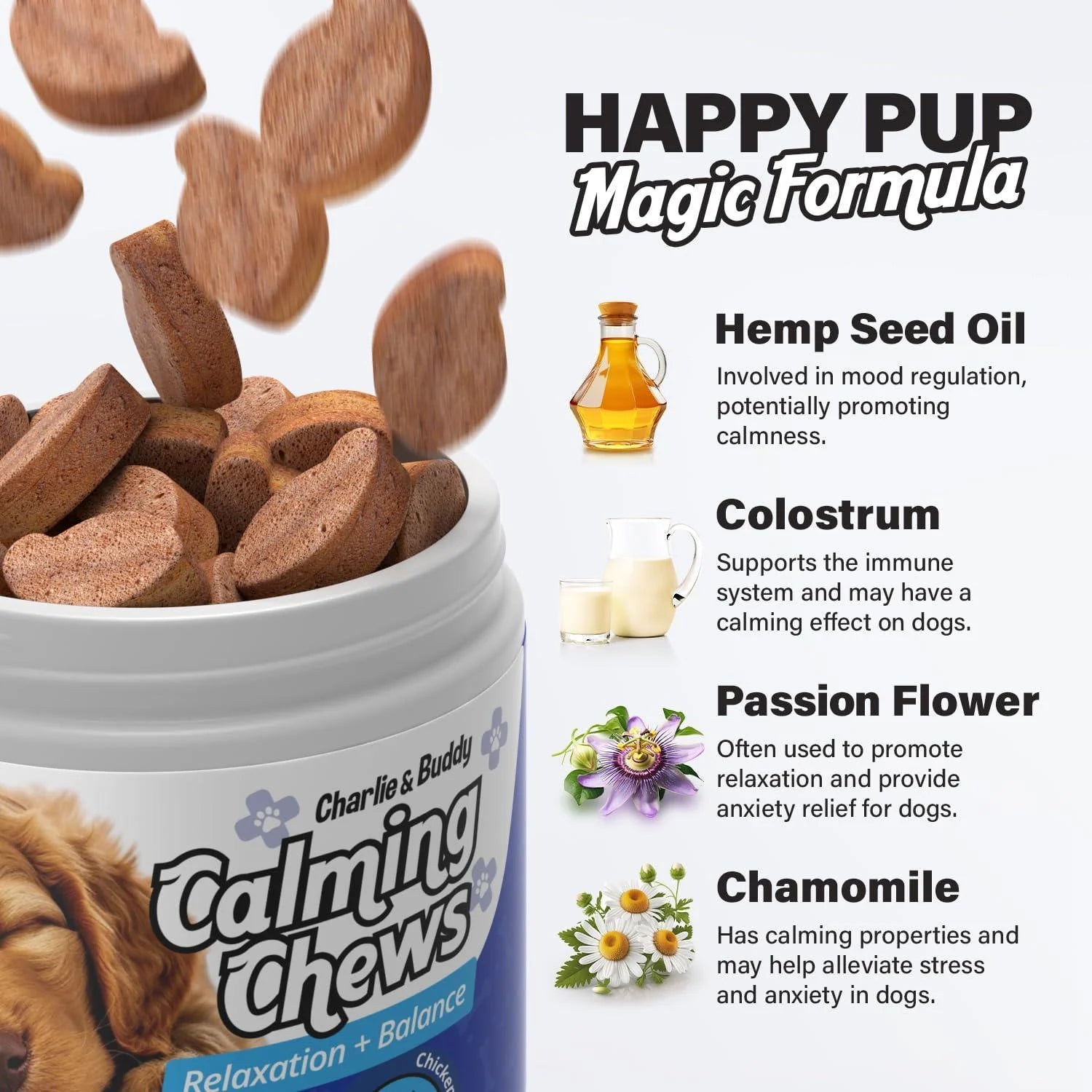 Delicious Chicken-Flavored Calming Chews for Dogs - 90 Soft Treats for Anxiety Relief